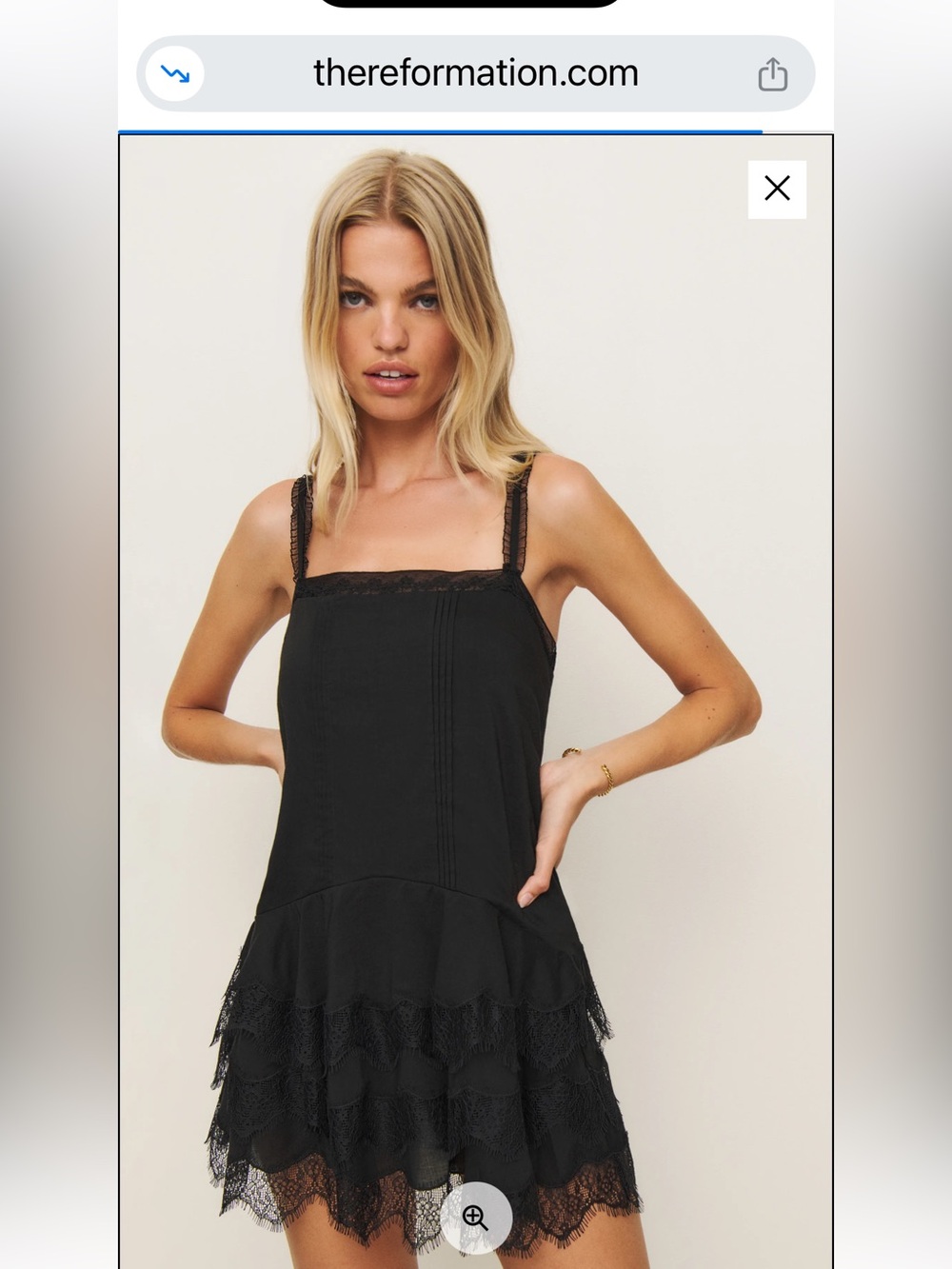 Reformation Black Lace-Trim Slip